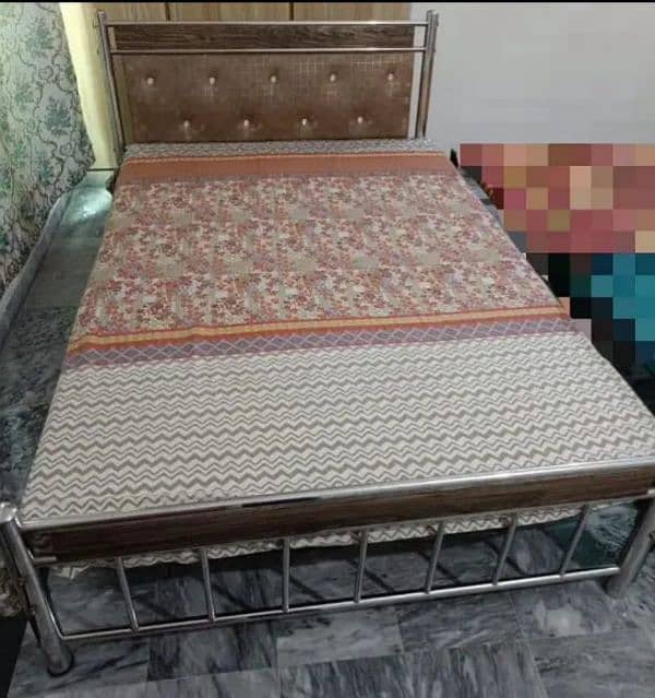 Steel Bed With Matress Along With Side Table likely New (size 4 by 6) 1