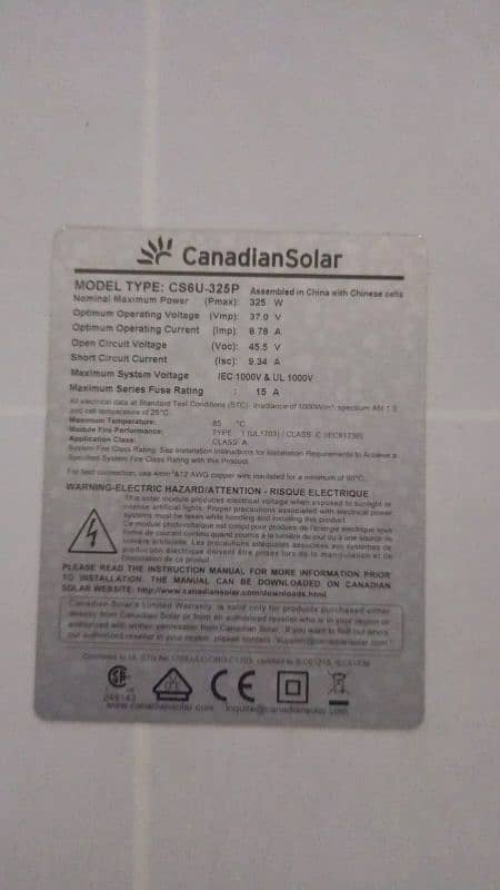 I am selling 325 watt Canadian solar panel with good condition 4