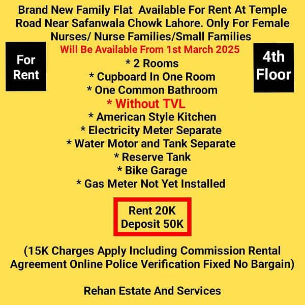 Brand New Family Flat  Available For Rent At Temple Road Lahore 0