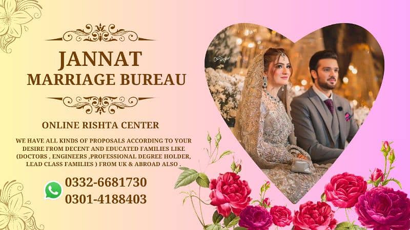 Marriage Bureau Services / Abroad Proposals / Online Rishta service 0