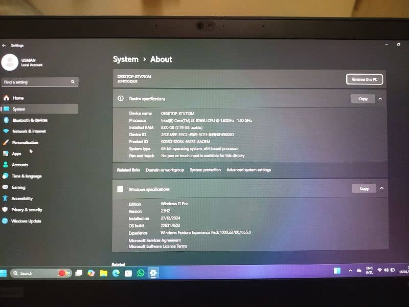 Lenovo ThinkPad T490s i5 8gen 8gb Ram 256gb SSD 3