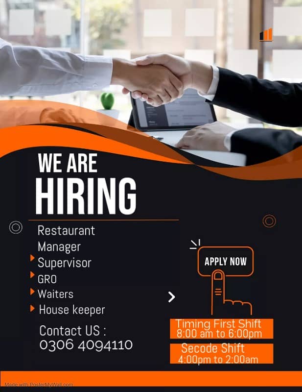 Restaurant Manager, Supervisor, GRO, Waiter, House Keeper Required 0