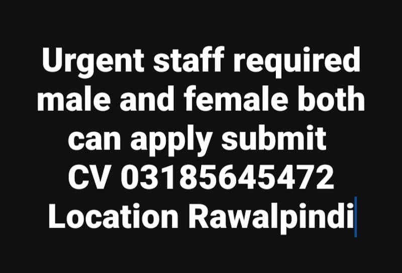 staff required male and female 0