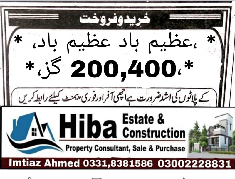 Required Required Azeemabad plot Sector 6A North south contact 0331,8381586 0