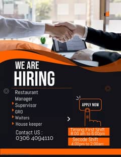 Restaurant Manager, Supervisor, GRO, Waiter & House Keeper Required