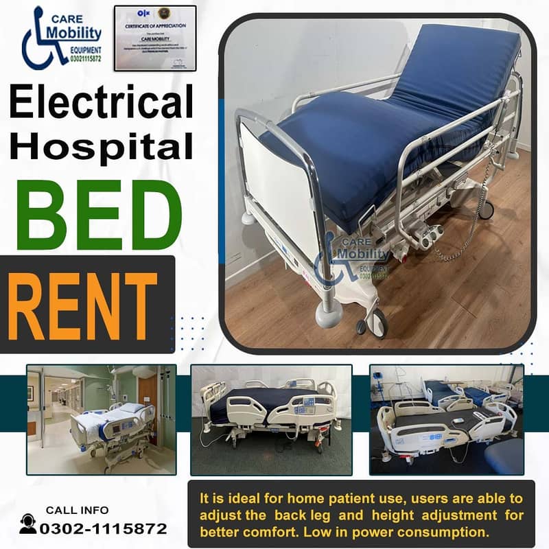 Electric 3 Function Hospital Bed On Rent / Medical Patient Bed ON RENT 11