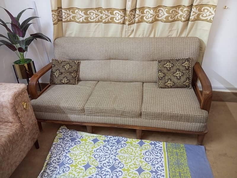 sofa set off white foam with wooden work 0