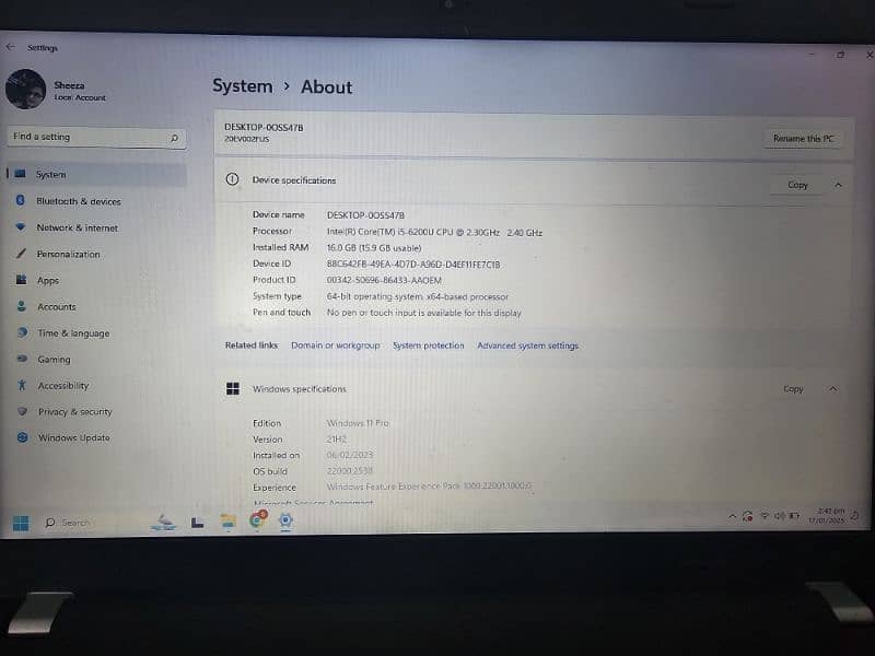 Lenovo Thinkpad 16GB Ram 256GB SSD 5