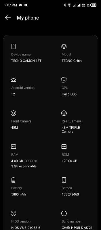 Tecno Camon 18T 4GB RAM or 128GB 8