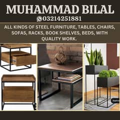 steel furniture, tables, chairs, sofas, racks, book shelves, beds