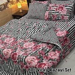 Luxurious 6Pcs King Size Printed Mix Cotton Razai Set on Free Delivery