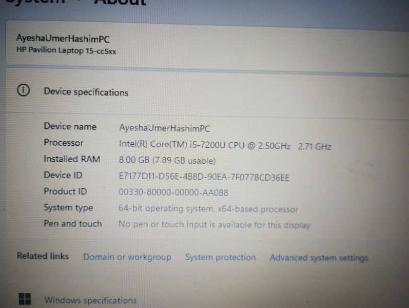 hp laptop corei5 7th gen 9