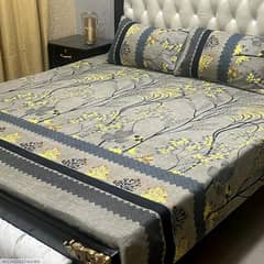 3Pcs Crystal Cotton Printed Double Bedsheet on Free Delivery