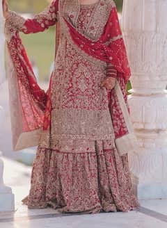 Anari Red Classic Farshi Jora with 4.5 yard dupatta all hand made work