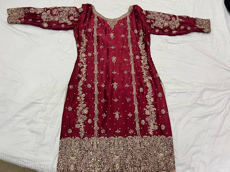 Anari Red Classic Farshi Jora with 4.5 yard dupatta all hand made work 7