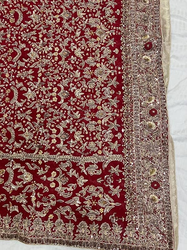 Anari Red Classic Farshi Jora with 4.5 yard dupatta all hand made work 9