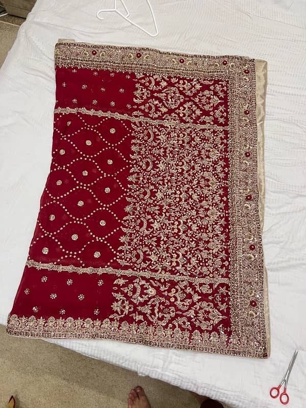 Anari Red Classic Farshi Jora with 4.5 yard dupatta all hand made work 10