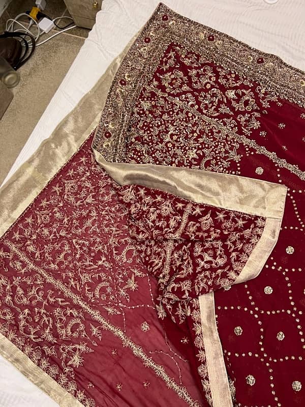 Anari Red Classic Farshi Jora with 4.5 yard dupatta all hand made work 12