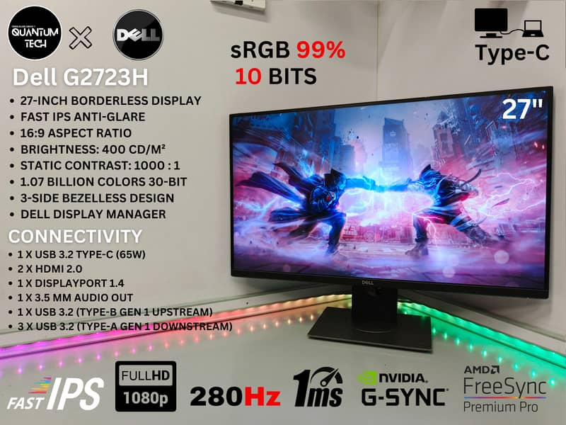 Dell 27inch IPS Full HD 280Hz 1ms Type C Gaming Borderless Monitor 1