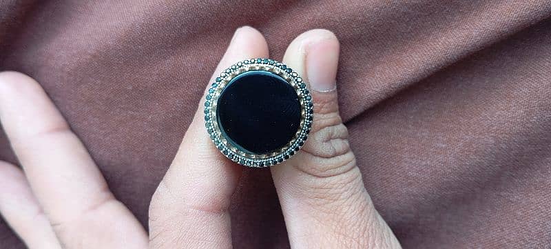 original Ymni Black Aqeeq Chandi Ring Turkish Design 0