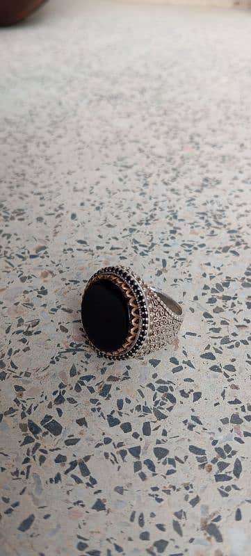 original Ymni Black Aqeeq Chandi Ring Turkish Design 1