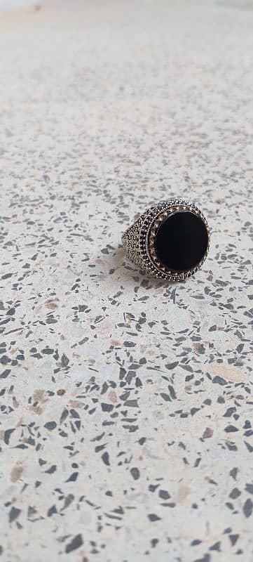 original Ymni Black Aqeeq Chandi Ring Turkish Design 2