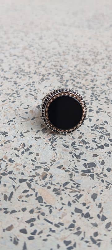 original Ymni Black Aqeeq Chandi Ring Turkish Design 3