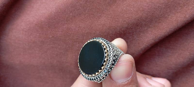 original Ymni Black Aqeeq Chandi Ring Turkish Design 5