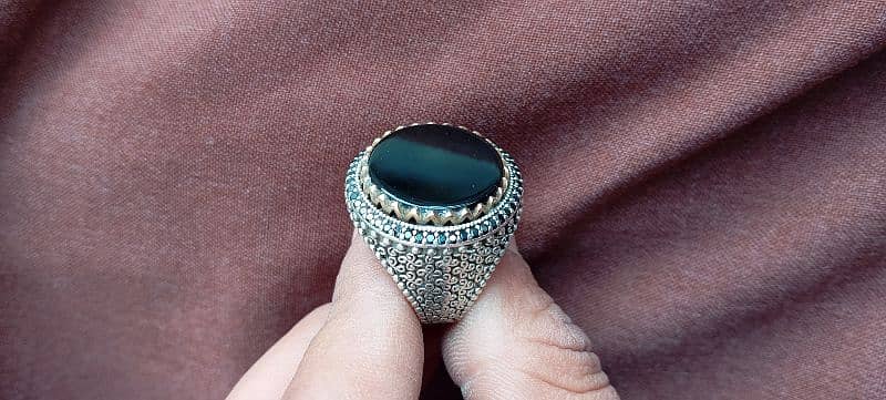 original Ymni Black Aqeeq Chandi Ring Turkish Design 6