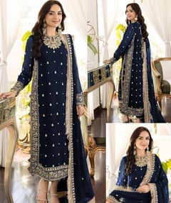 Crinkle Chiffon Embroidered 3 PC suit