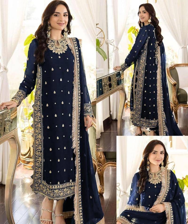 Crinkle Chiffon Embroidered 3 PC suit 0