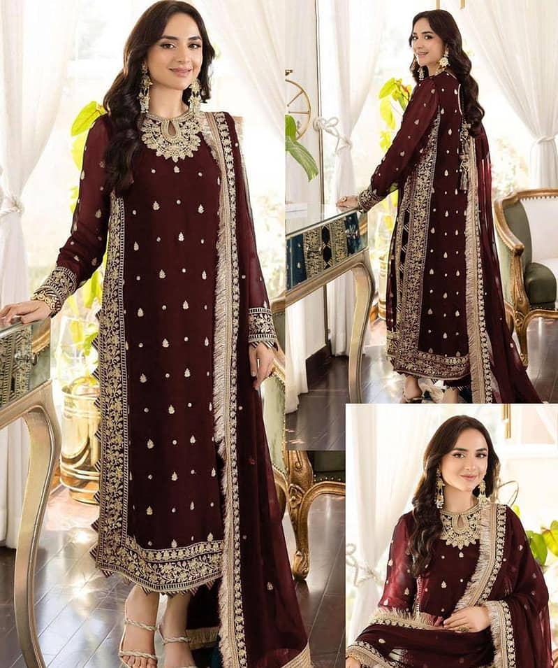 Crinkle Chiffon Embroidered 3 PC suit 1