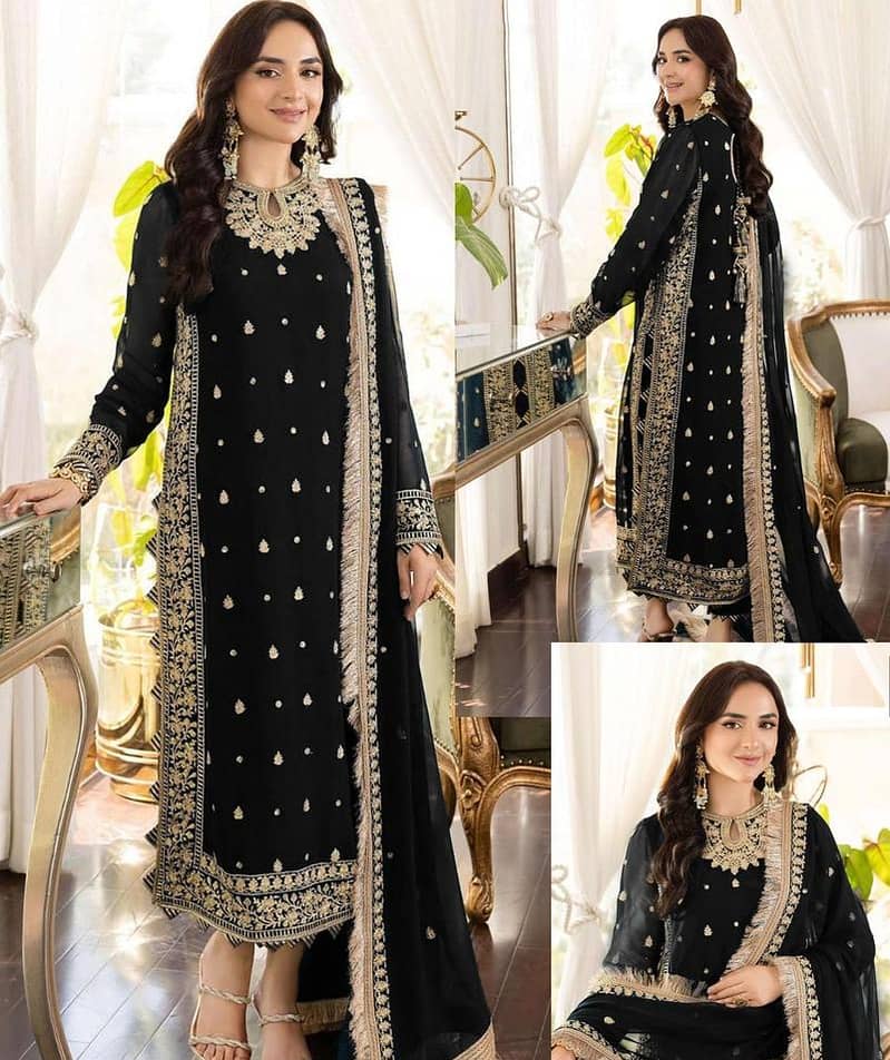 Crinkle Chiffon Embroidered 3 PC suit 2