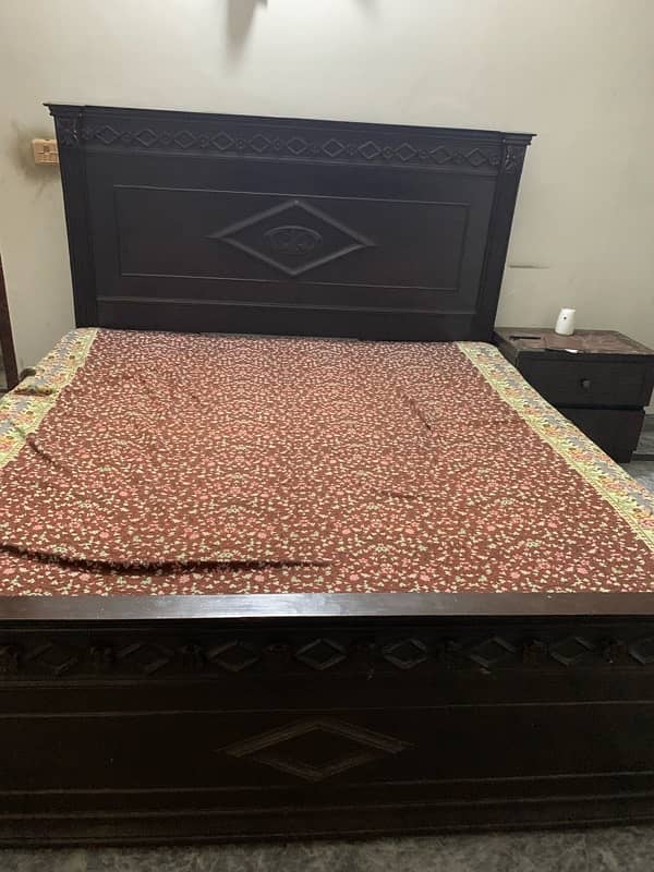 King size bed with side tables and mattress pure wood 2