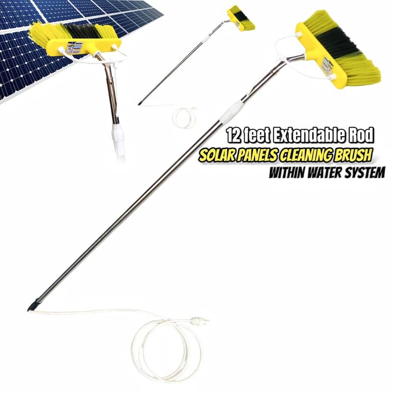 Solar panel Cleaning Extendable Pole with soft brush water through an 2