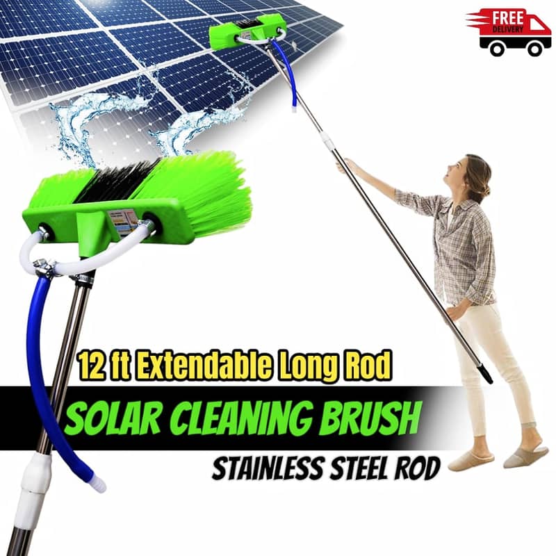 Solar panel Cleaning Extendable Pole with soft brush water through an 4