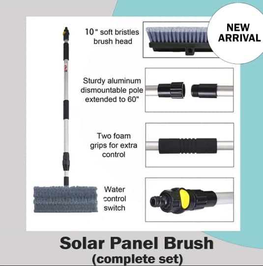 Solar panel Cleaning Extendable Pole with soft brush water through an 5