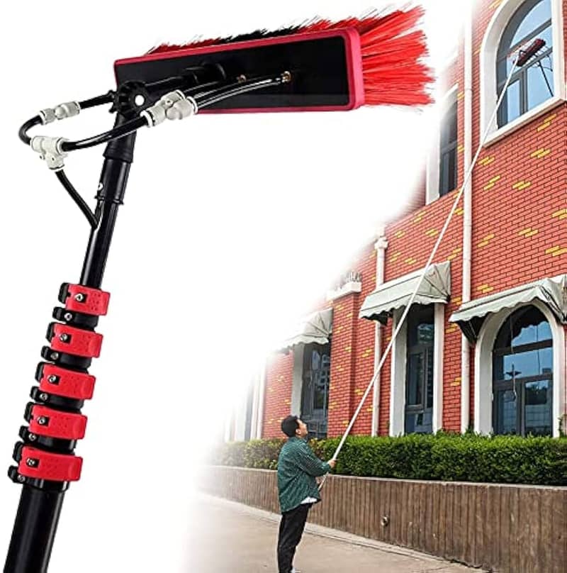 Solar panel Cleaning Extendable Pole with soft brush water through an 7