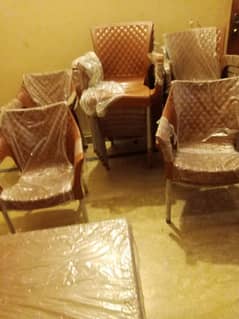 plastic chairs sofa set and tables