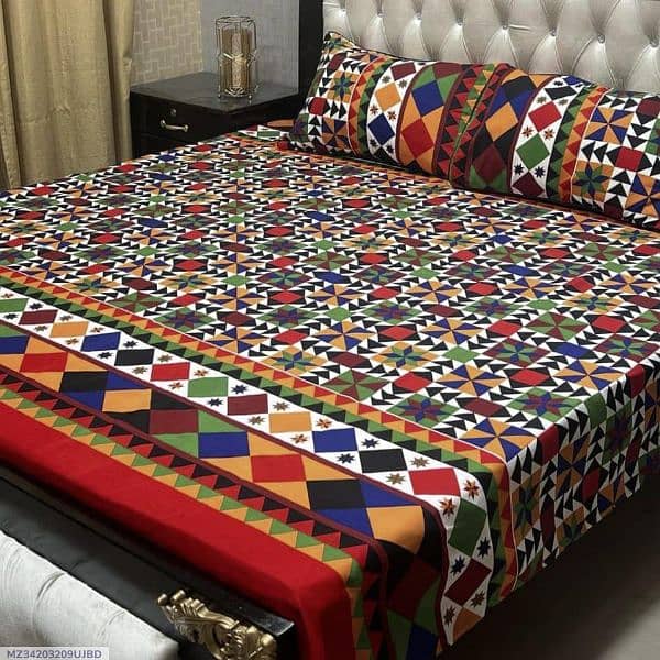 3Pcs Crystal Cotton Printed Double Bedsheet on Free Delivery 2