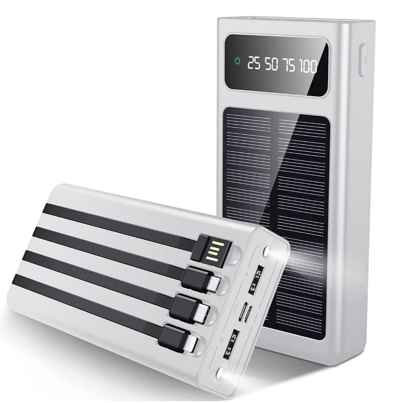 10000mAh Solar Power Bank - Portable with Built-in Cables 0