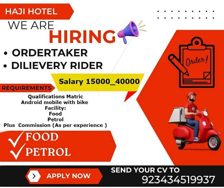 Food delivery rider and order taker require 0