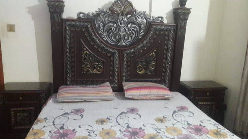 king size wooden bad with  two side table and dressing 1