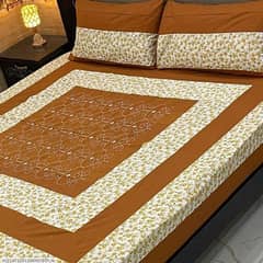 3 Pcs Cotton Sotton Embroidered Double Bedsheets