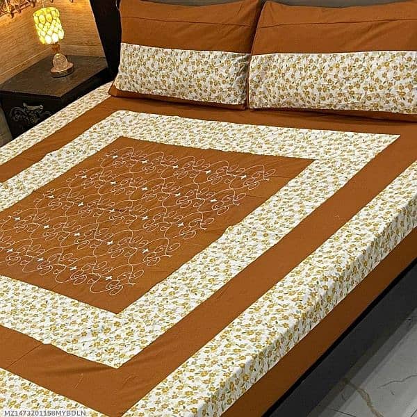 3 Pcs Cotton Sotton Embroidered Double Bedsheets 0