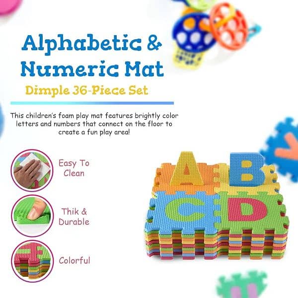 ABC Toy Block Mat - Alphabet & Number Puzzle Foam Play Mat for Kids 3