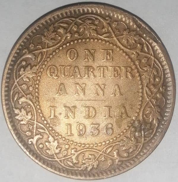 The One Quarter Anna 1936 from British India 1