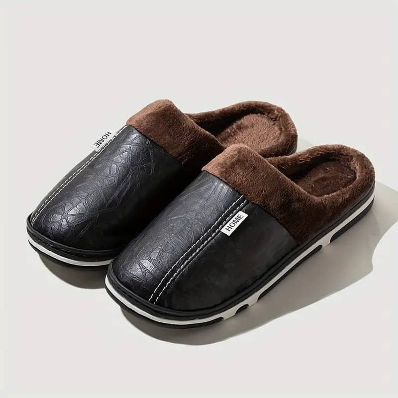 Men's Soft Plush Cozy House Slippers, Anti-skid Slip-on Shoes With Fu 0