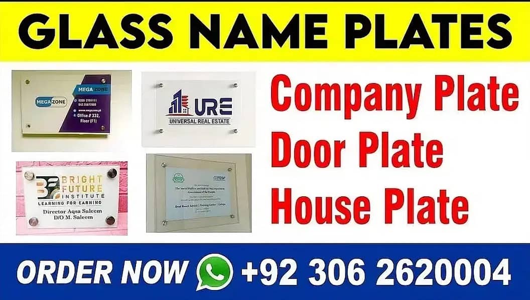 Name Plate Printing Glass House Door Home Office Steel Doctor Logo LED 0