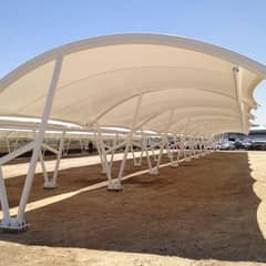 Tensile fabric Car parking shade for protection from heat